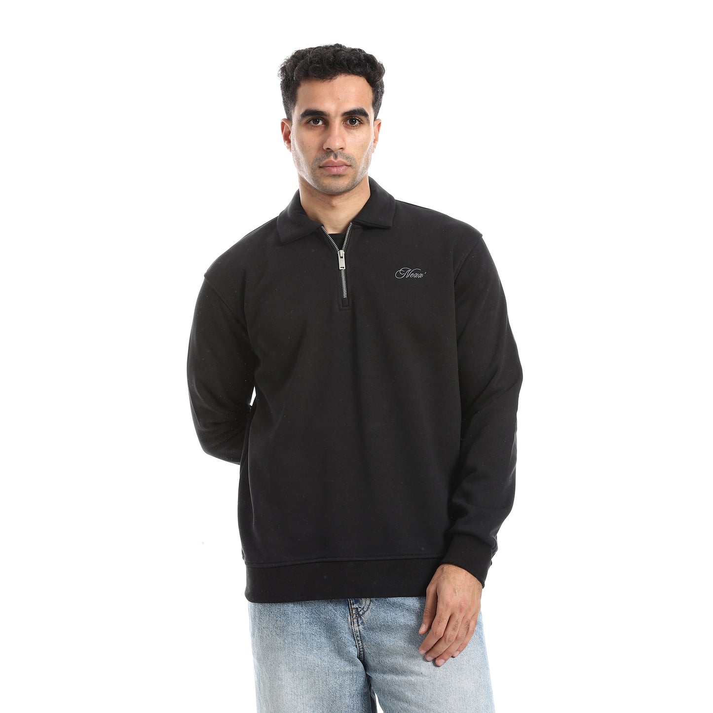 Turned Down Collar Zipper Closure Sweatshirt