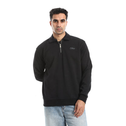 Turned Down Collar Zipper Closure Sweatshirt