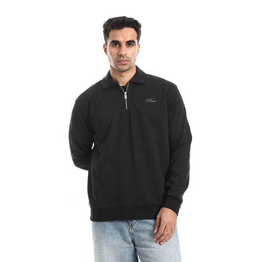 Turned Down Collar Zipper Closure Sweatshirt