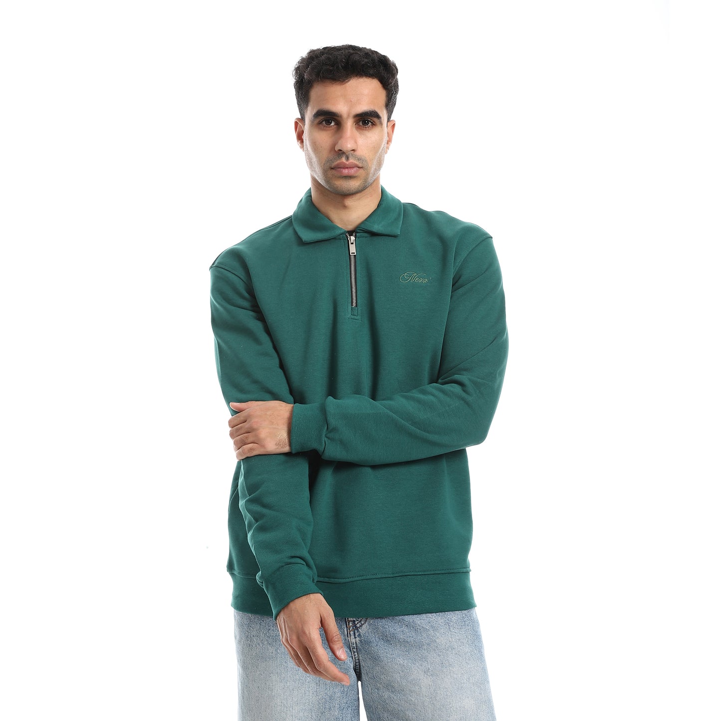 Turned Down Collar Zipper Closure Sweatshirt