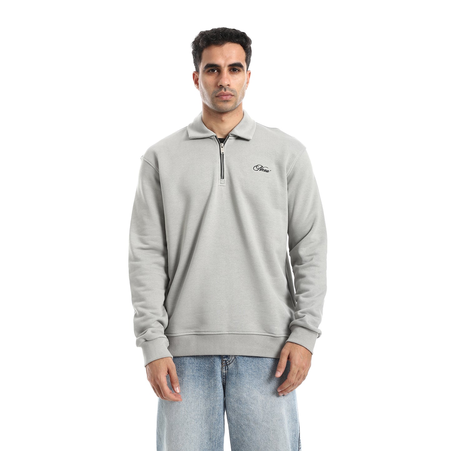 Turned Down Collar Zipper Closure Sweatshirt