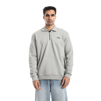 Turned Down Collar Zipper Closure Sweatshirt
