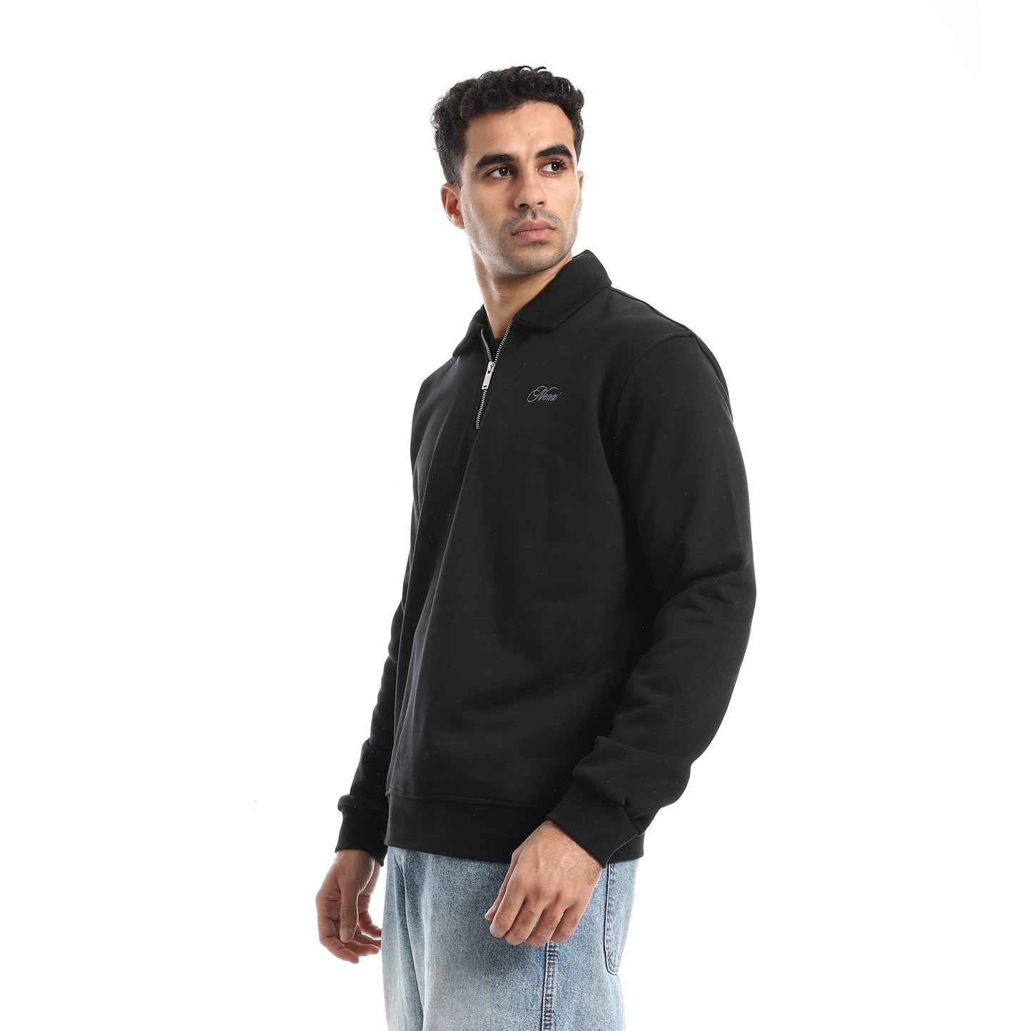Turned Down Collar Zipper Closure Sweatshirt