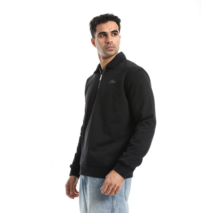 Turned Down Collar Zipper Closure Sweatshirt