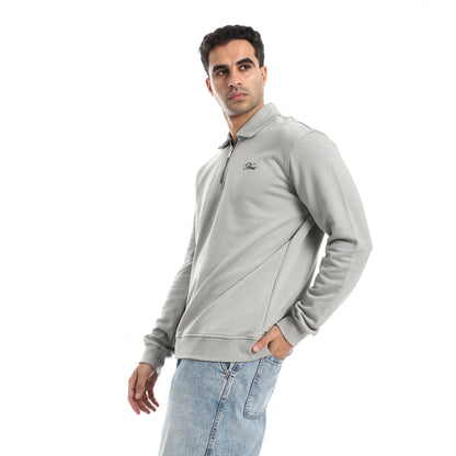 Turned Down Collar Zipper Closure Sweatshirt