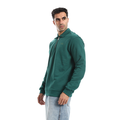 Turned Down Collar Zipper Closure Sweatshirt