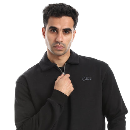 Turned Down Collar Zipper Closure Sweatshirt
