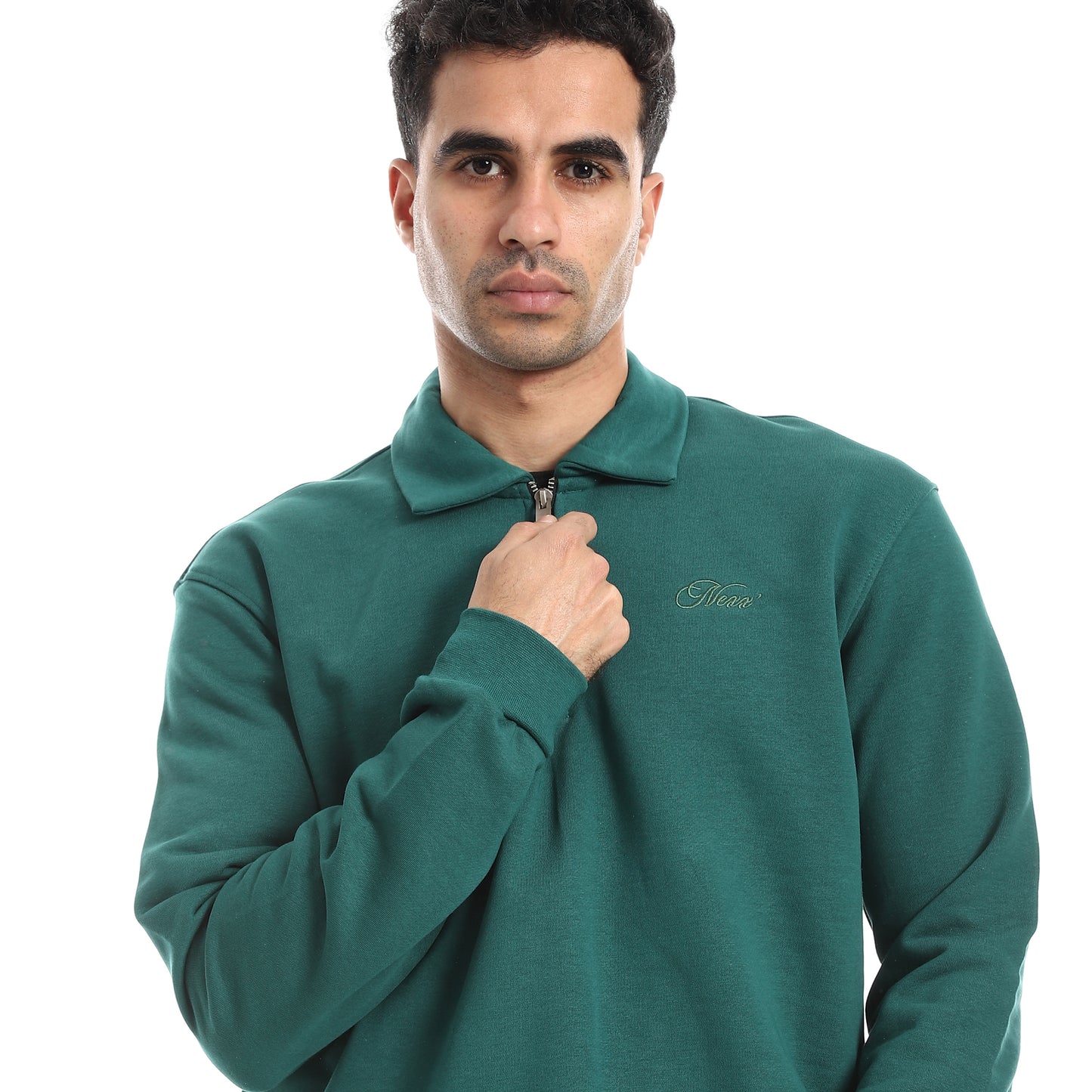 Turned Down Collar Zipper Closure Sweatshirt
