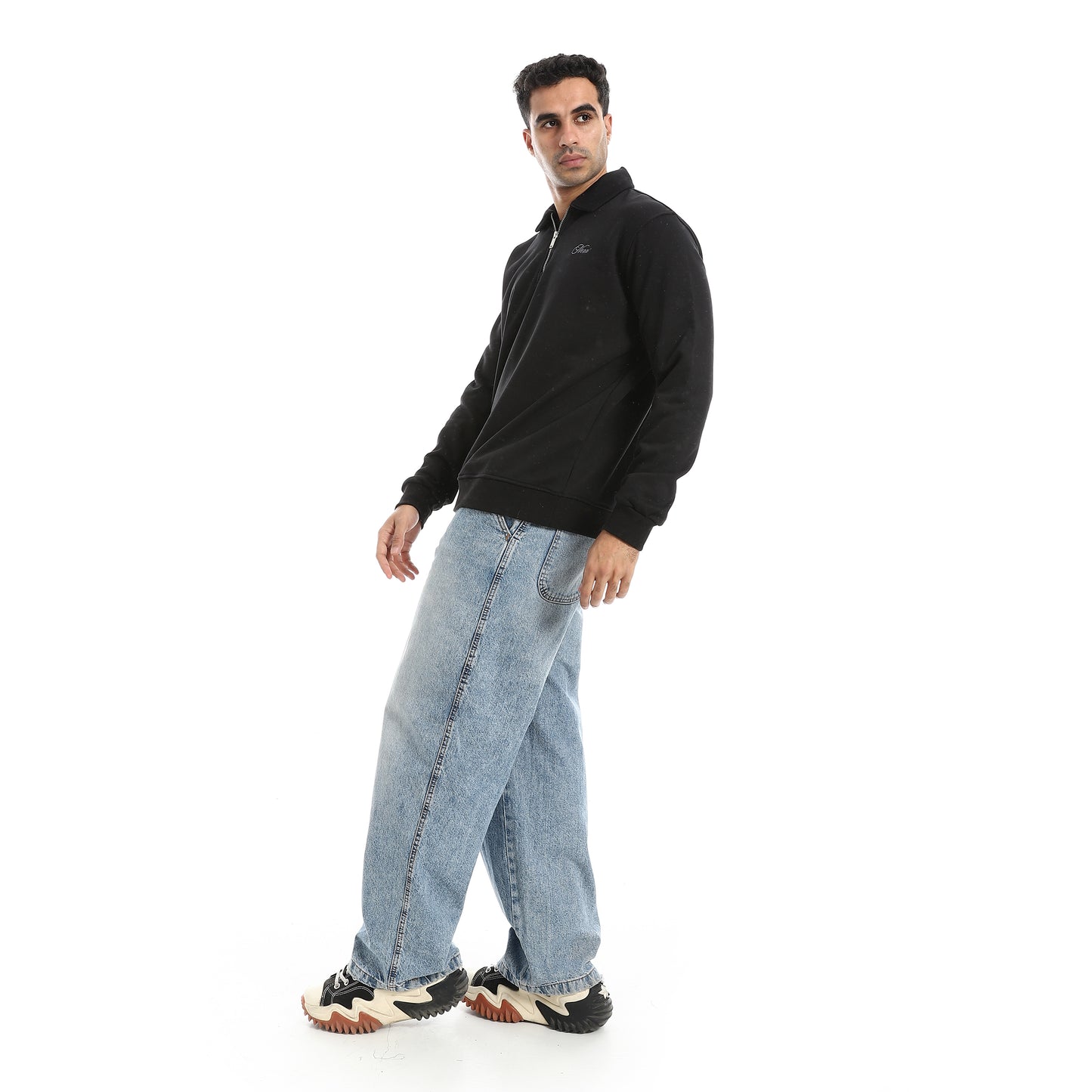 Turned Down Collar Zipper Closure Sweatshirt