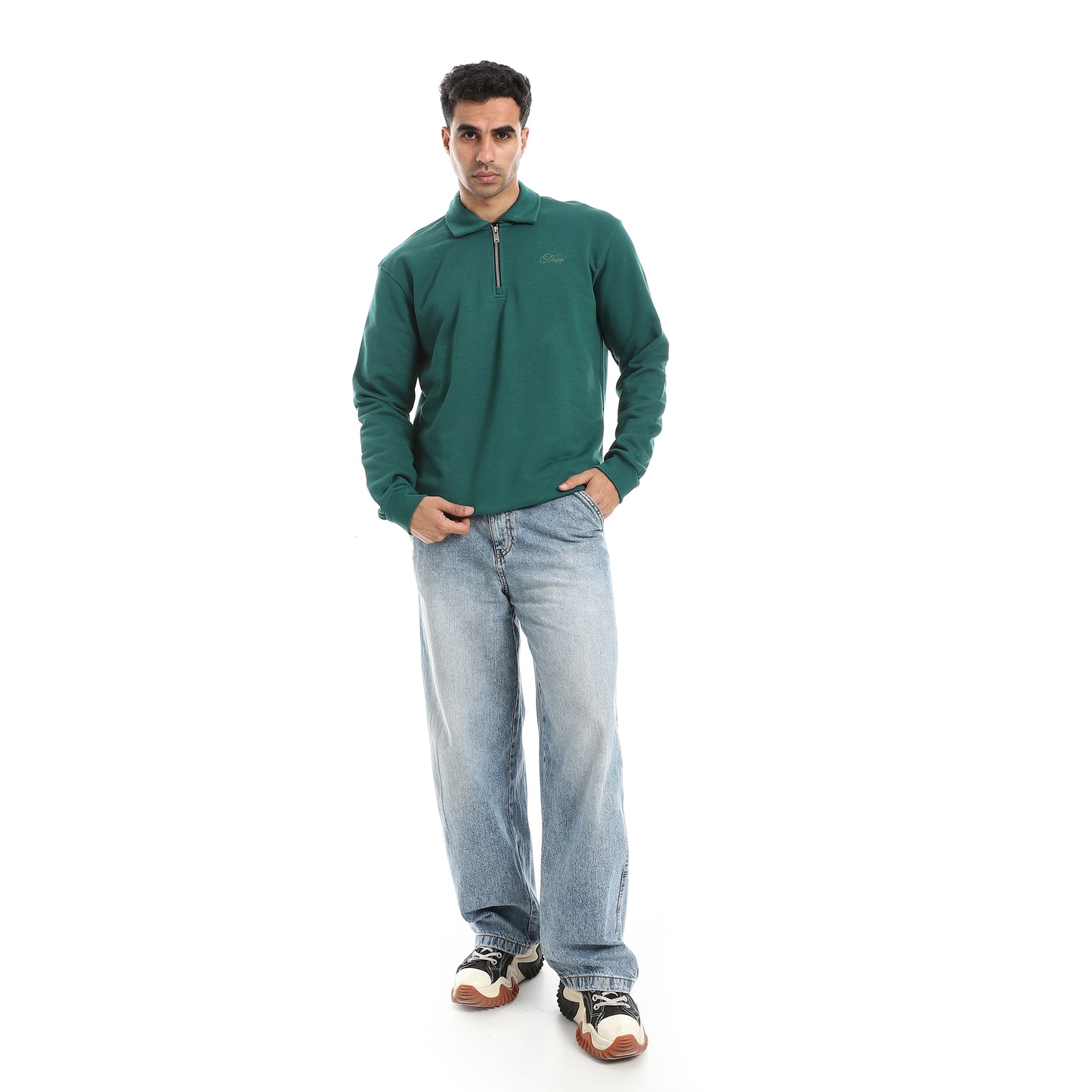 Turned Down Collar Zipper Closure Sweatshirt